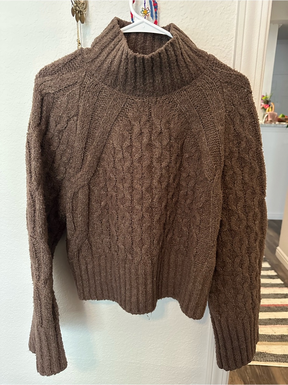 Express Brown Cable-Knit Turtleneck Sweater